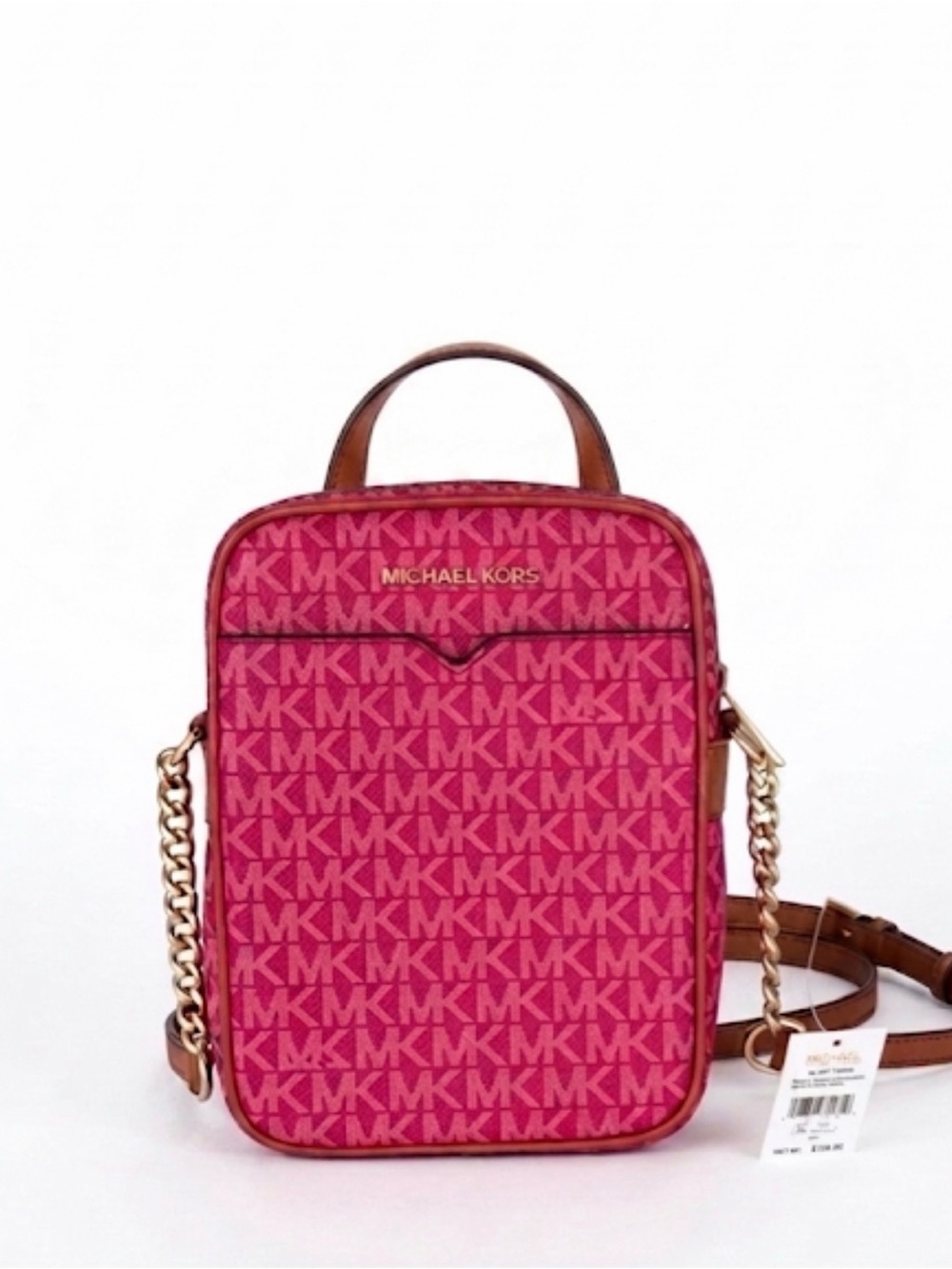 NWT Michael Kors Jet Set Women Canvas Pink Crossbody Flight Bag OS